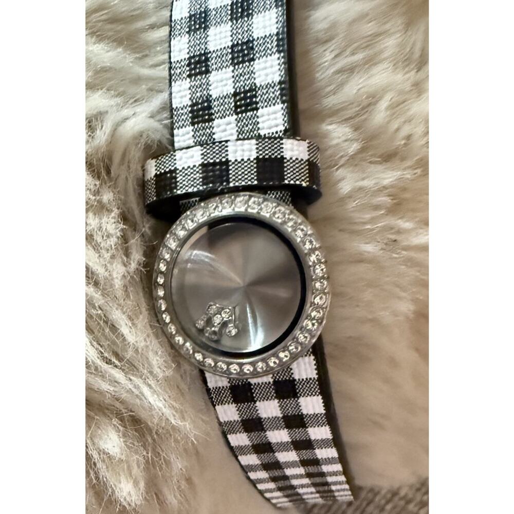 Origami Owl Dog Collar Locket Charm Gingham Black White NWOT Small/Med - Picture 3 of 11